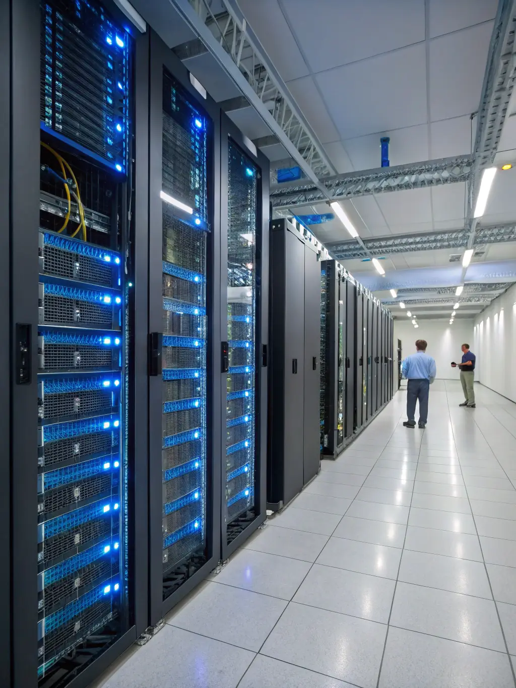 An image of a secure data center with servers and networking equipment, highlighting the importance of data security and reliable infrastructure for municipalities.