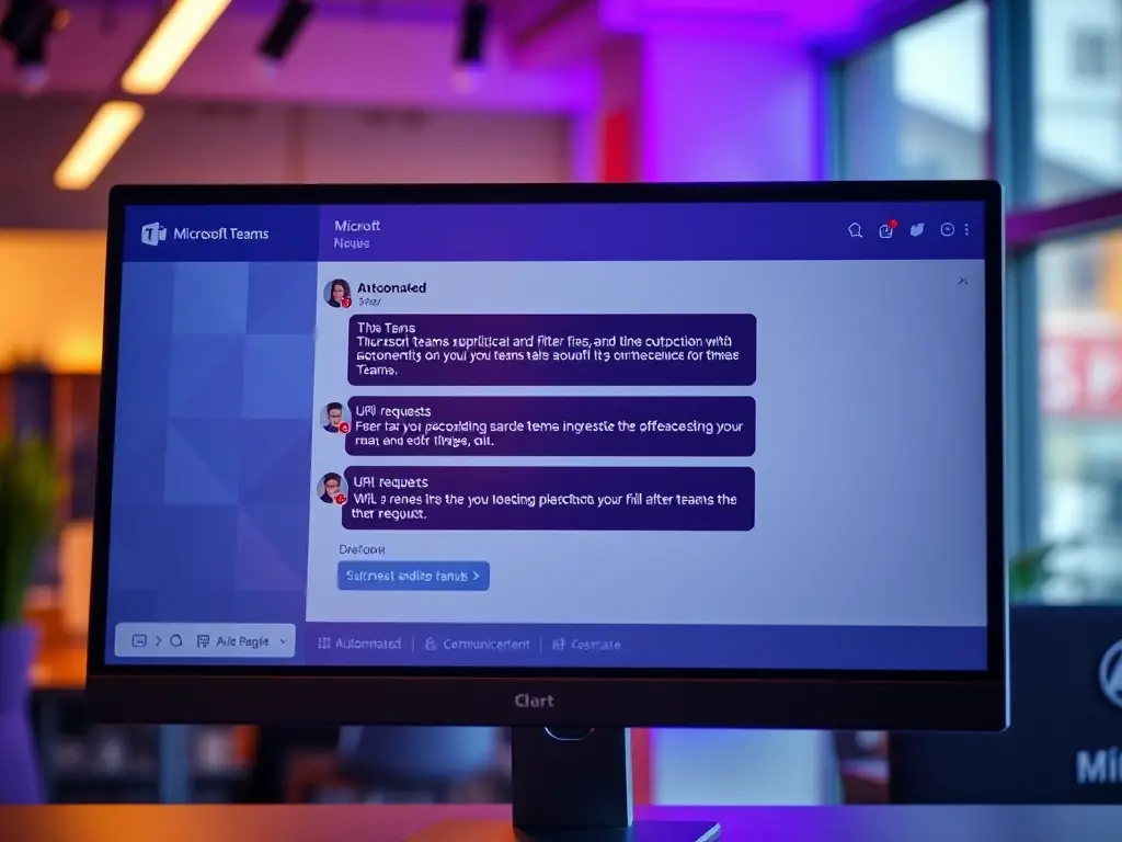 An image illustrating the Teams integration feature, displaying automated notifications for filtering issues and URL requests within a Teams channel, emphasizing the improved communication and faster response times.