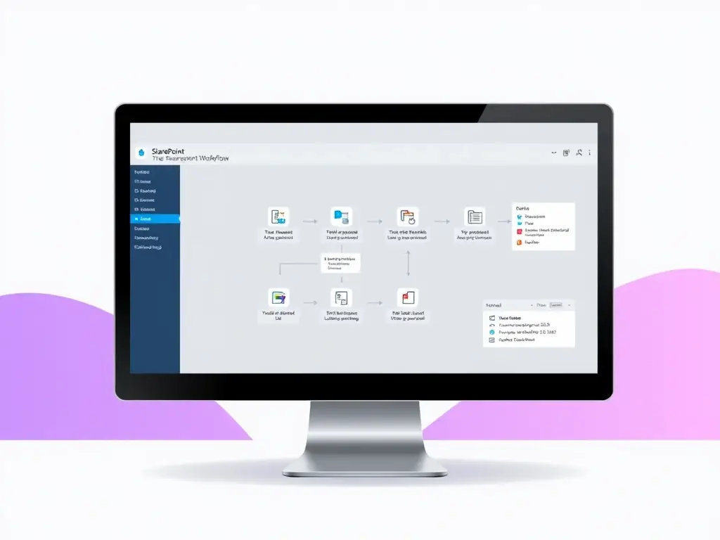 A visual representation of the SharePoint workflow for URL approval, showcasing the automated process from request submission to approval and historical tracking, emphasizing the reduction in manual effort.