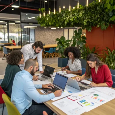 A diverse team collaborating effectively using digital tools, showcasing improved communication and decision-making within a modern workplace.